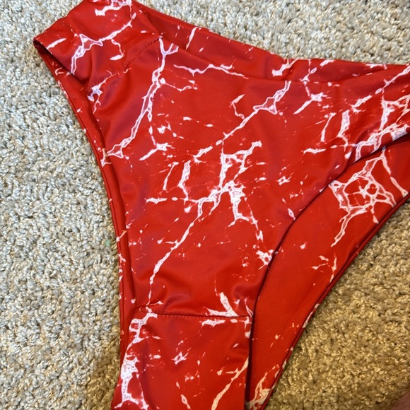 ZAFUL Strapless Marble Print High Waisted Bathing Suit Purple Sage Bush - Picture 6 of 7